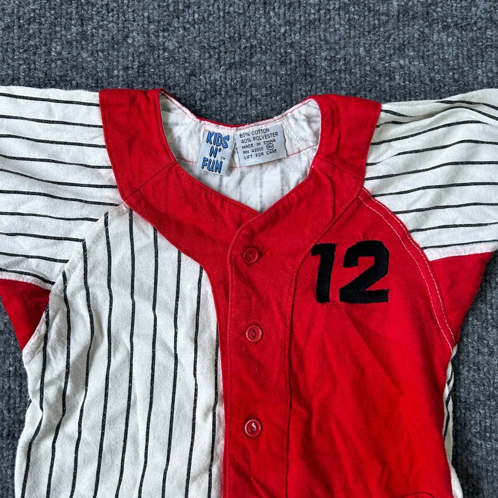 Kids N Fun Baseball Jersey Unisex Size 18M Red White Pinstripe Number 12
